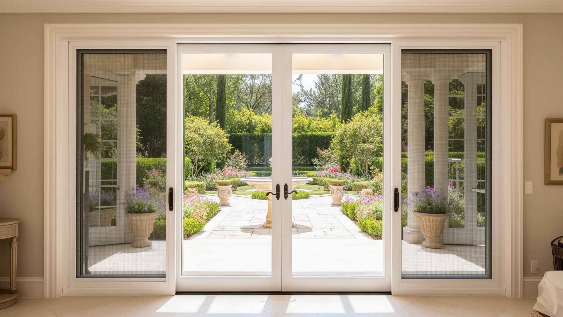 Retractable screens on a pair of French doors